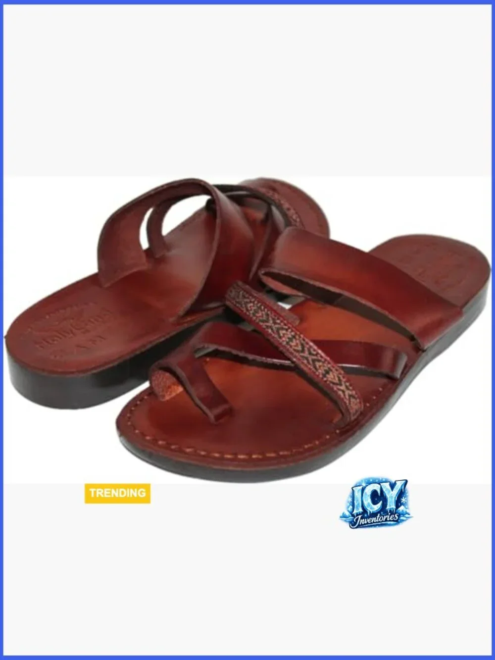 Biblical Leather Embroidered Slide Sandals Handmade in Jerusalem